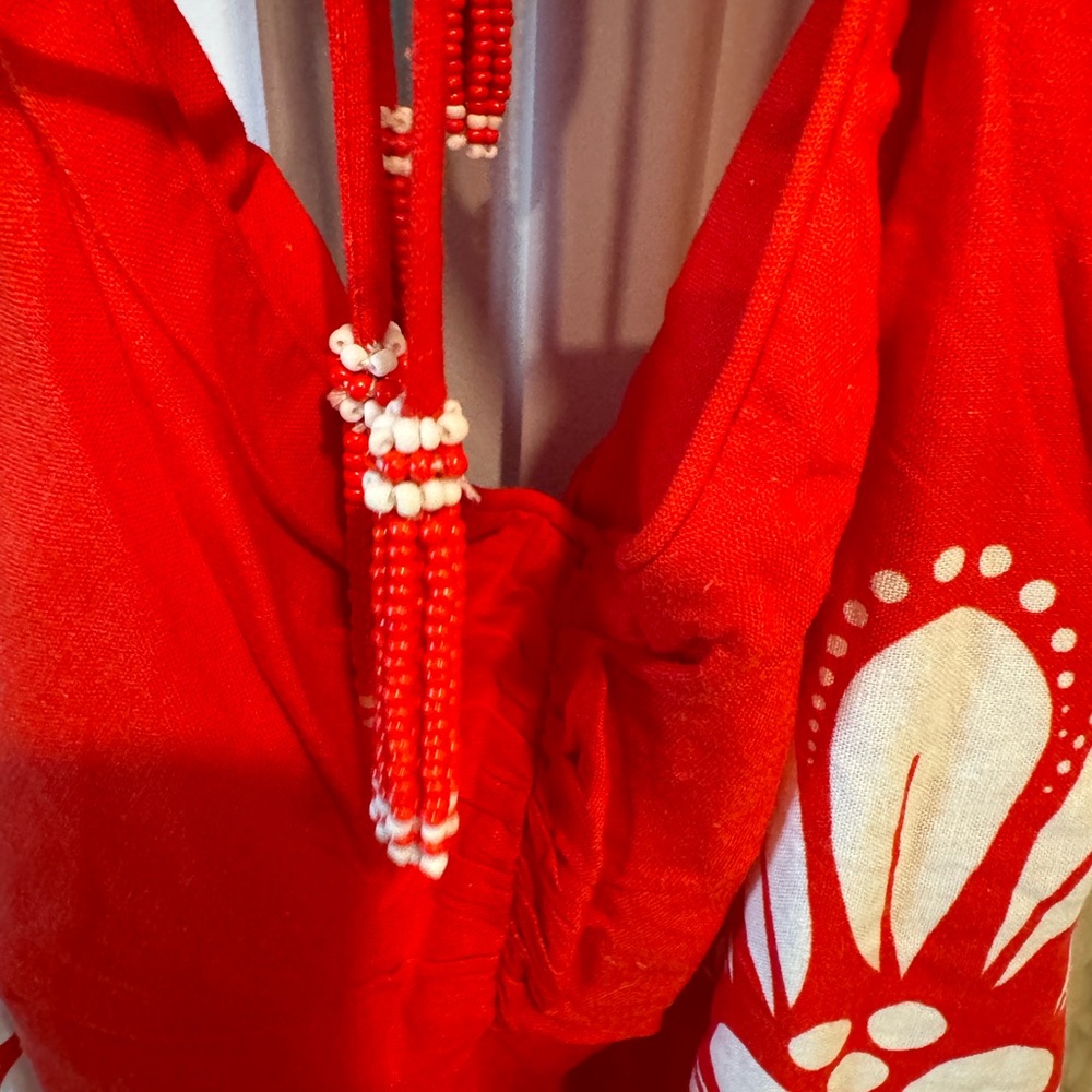 FARM RIO Red Ainika Shell Lenzing™ Ecovero™ Euroflax™ Midi Dress - Picture 7 of 8